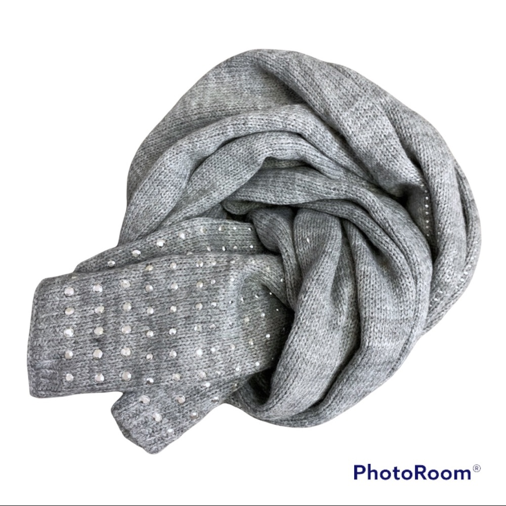 Gray scarf with rhinestone detail on both ends